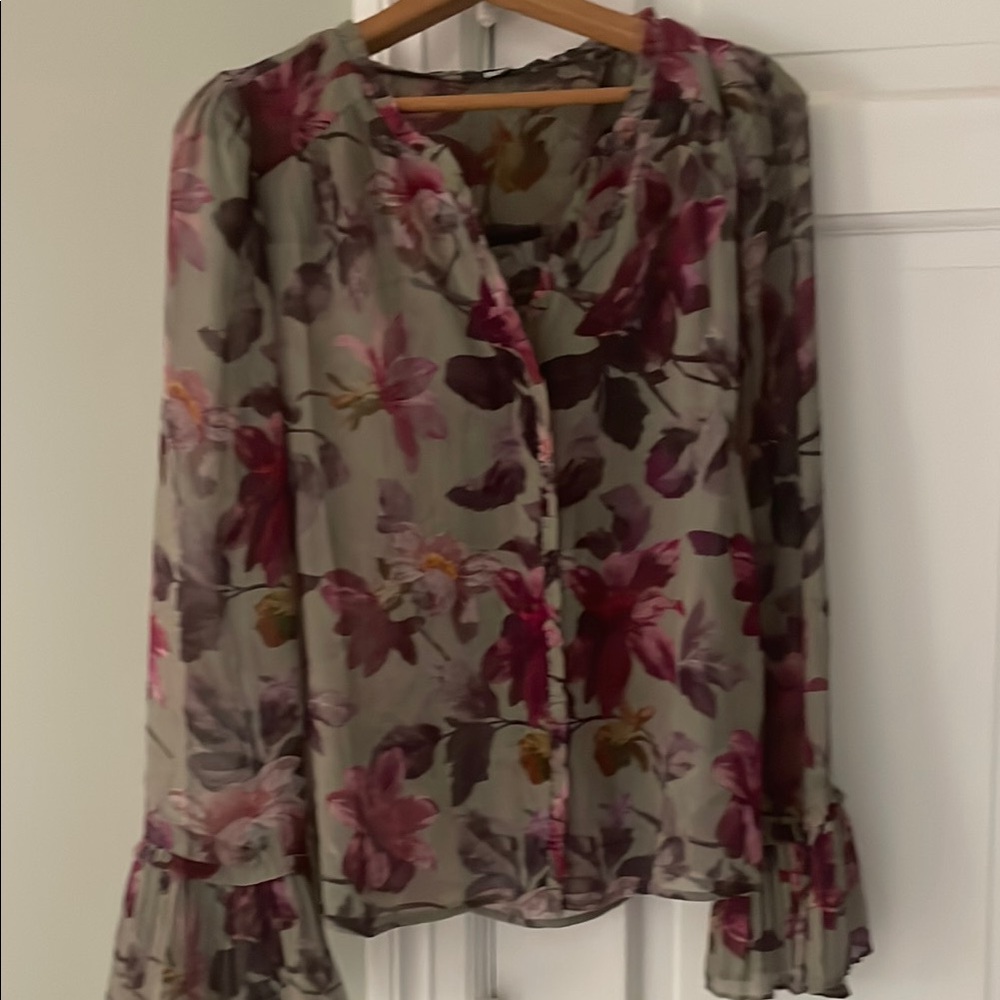 PAIGE Tan Bell Sleeve Ruffled Blouse